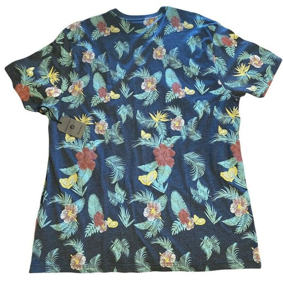 FREE PLANET Big Tall Navy Hawaiian Palms Hibiscus Vneck Cotton Blend TShirt 4X - Picture 4 of 5